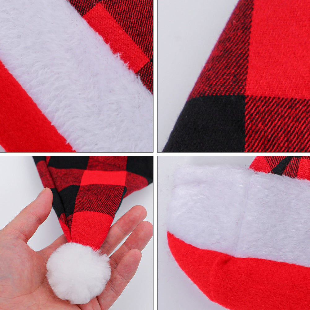 Wholesale Black Red Black and White Plaid Fabric Adult One-size-fits-all Fabric Christmas Hat